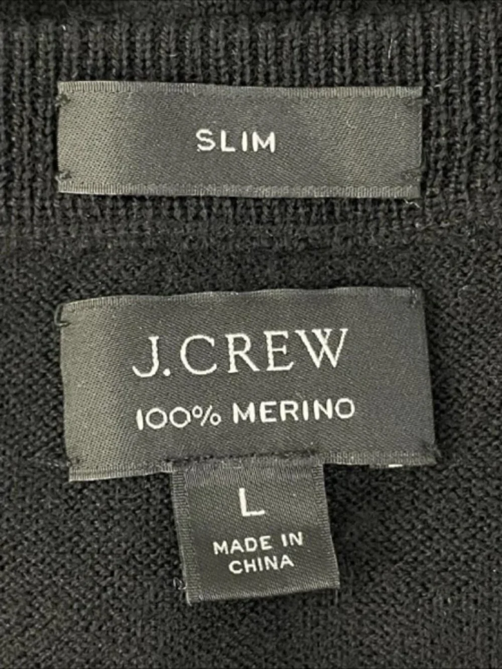 J. Crew Mens 100% Merino Wool Slim Fit Sweater Size L Black V-Neck